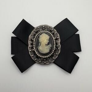 Black and Ivory Cameo Pendant with Bow